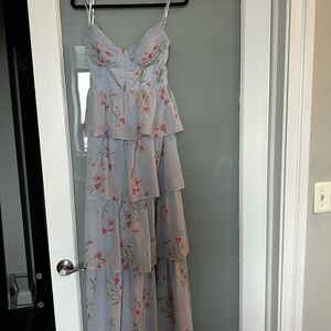 Birdy Grey Tiered Floral Maxi Dress in Light Blue and Pink